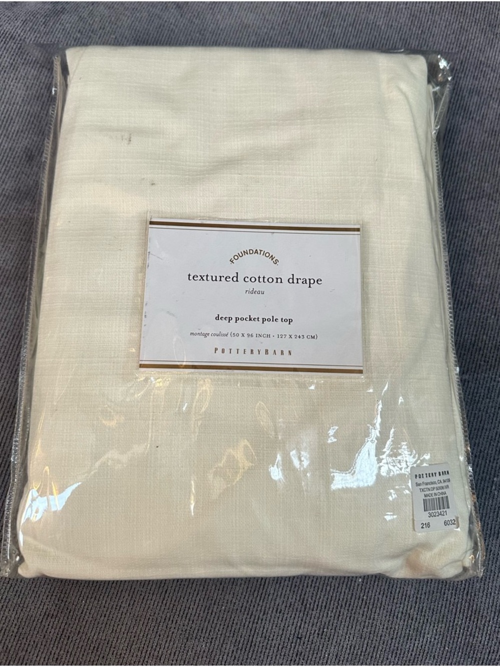 Pottery barn foundations drape curtain panel cream cotton 50x96